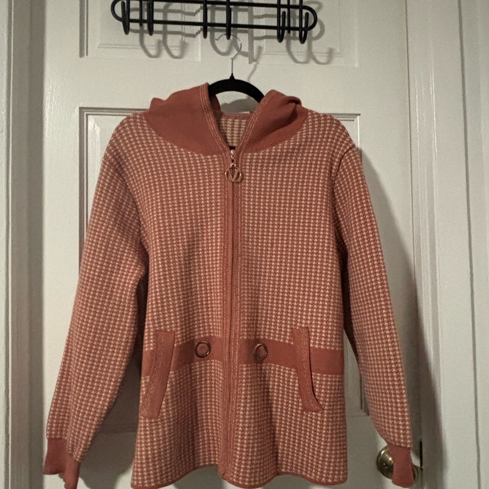 Pink Hooded Knit Cardigan